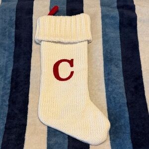 Cream Knit Christmas Stocking with Red Initial